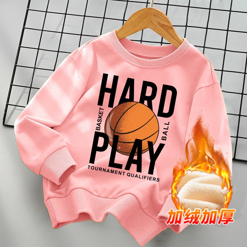 Boys And Girls Children'S Sports Joker Top Cotton Fleece-Lined Thickened Sweat - Image 1