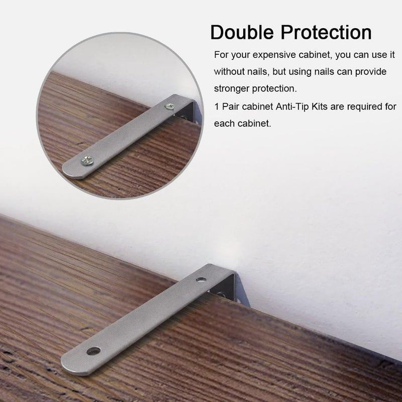 TUPSKY Cabinet Anti Tip Kit TUPSKY Furniture Anchors Wall Stainless Steel Baby Proofing Bookshelf Falling Prevention Device for Children 2 Pair - Image 3