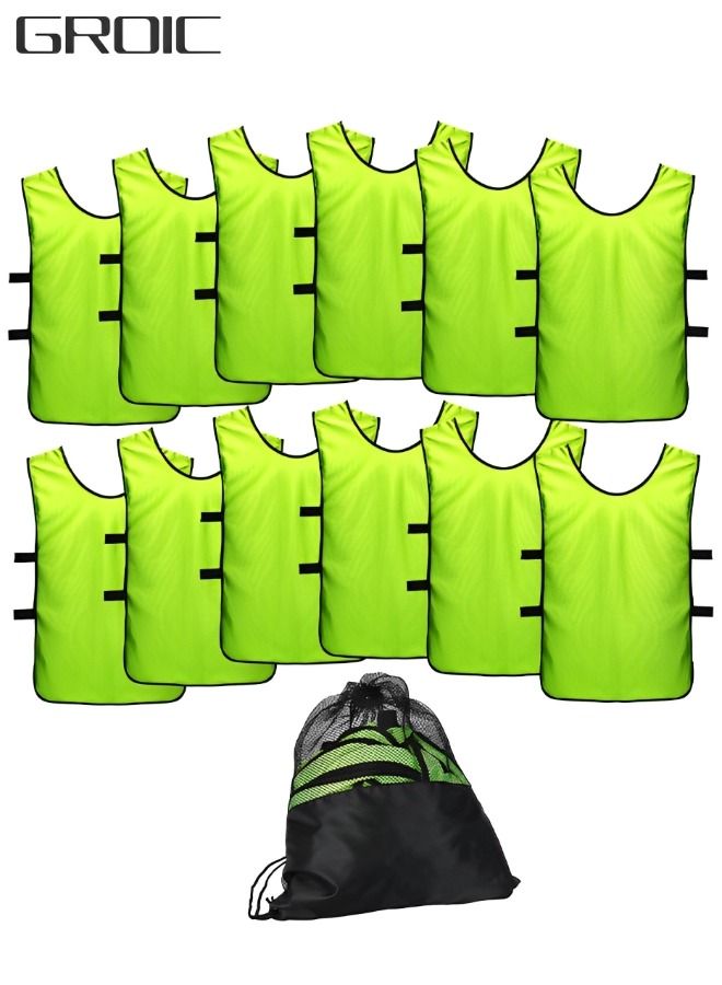 GROIC 12 Pack Scrimmage Training Vest, Sports Pinnies, Basketball Soccer Training Vest, Practice Jerseys, Practice Vest for Adult Youth Kids with Carry Bag.  - Image 1