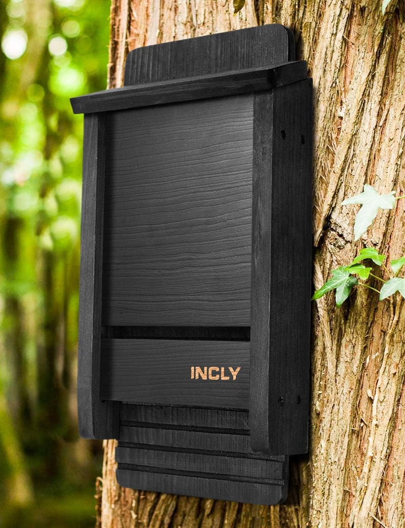 INCLY Small Bat House Kit for Outdoors 14.6"x6.7"x2.2" Shelter Box Roosting Single Chamber Black Natural Cedar Wood, Pre-Finished Easy to Install - Image 5
