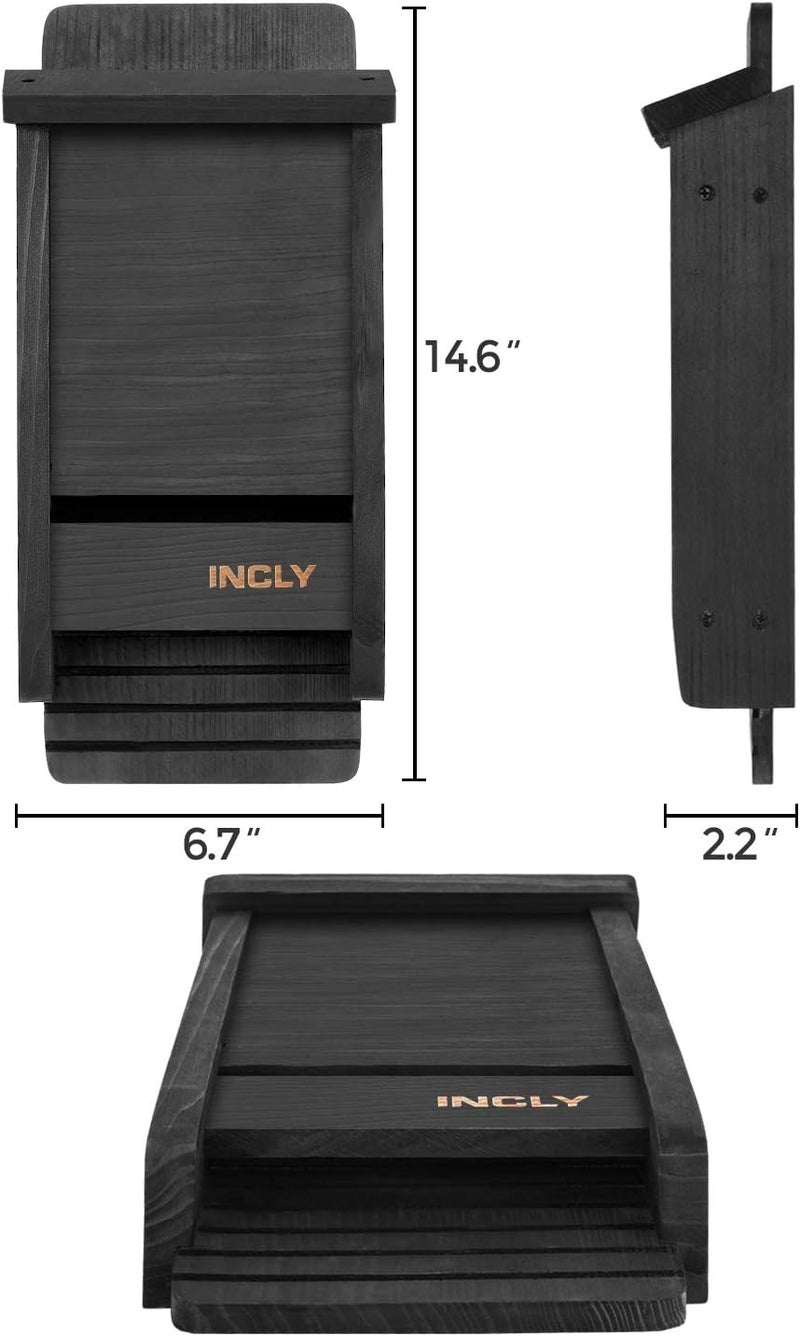 INCLY Small Bat House Kit for Outdoors 14.6"x6.7"x2.2" Shelter Box Roosting Single Chamber Black Natural Cedar Wood, Pre-Finished Easy to Install - Image 3