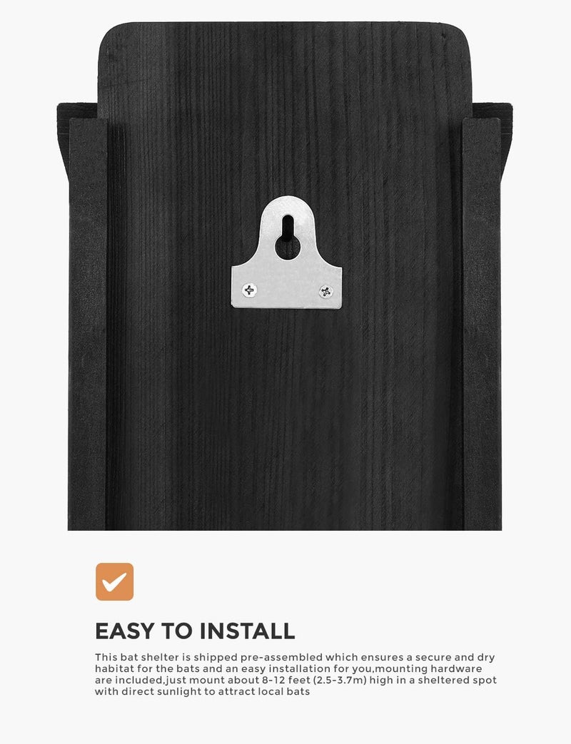 INCLY Small Bat House Kit for Outdoors 14.6"x6.7"x2.2" Shelter Box Roosting Single Chamber Black Natural Cedar Wood, Pre-Finished Easy to Install - Image 4
