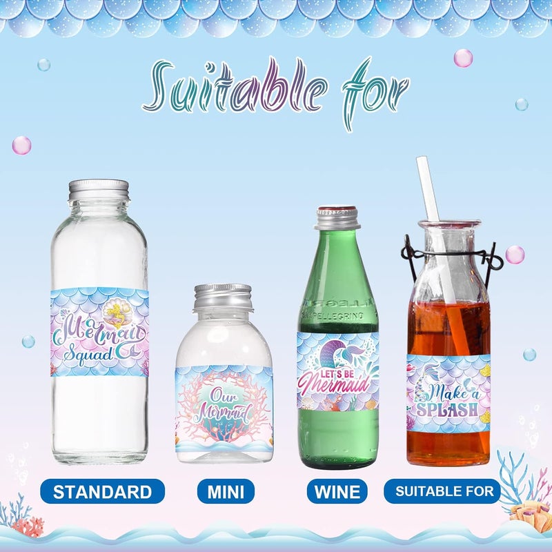 كلاراكو 39 قطعة من ملصقات زجاجات المياه على شكل حورية البحر لحفلات أعياد الميلاد، أغلفة زجاجات المياه على شكل حورية البحر مقاومة للماء تحت البحر، ملصقات زجاجات مياه حورية البحر، ديكور حفلات أعياد الميلاد بموضوع حورية البحر في المحيط - Image 5