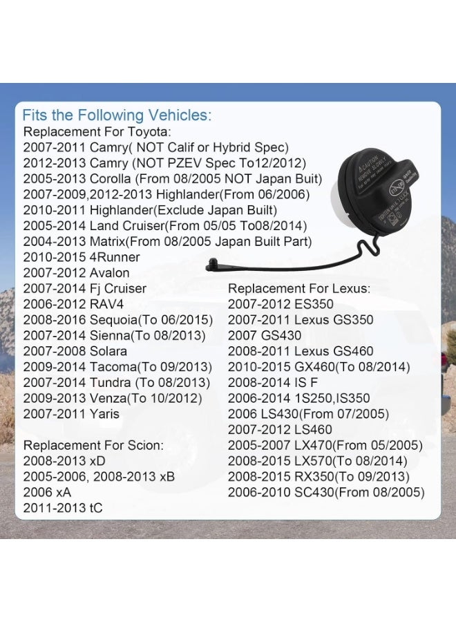 Gas Cap 77300-06040 - Fuel Tank Cap Replacement For Toyota Scion, 4Runner, Avalon, Camry, Corolla, Highlander, Matrix, RAV4, Tacoma - Lexus ES350, GS350, GS460, LX470, xA, More - Image 3