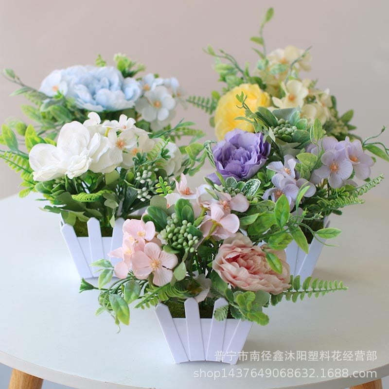 Artificial Flower Set Dining Table Green Plant Small Potted Plant Interior Decoration Plastic Flower Art Mini Fence Flower Bonsai Decoration - Image 3