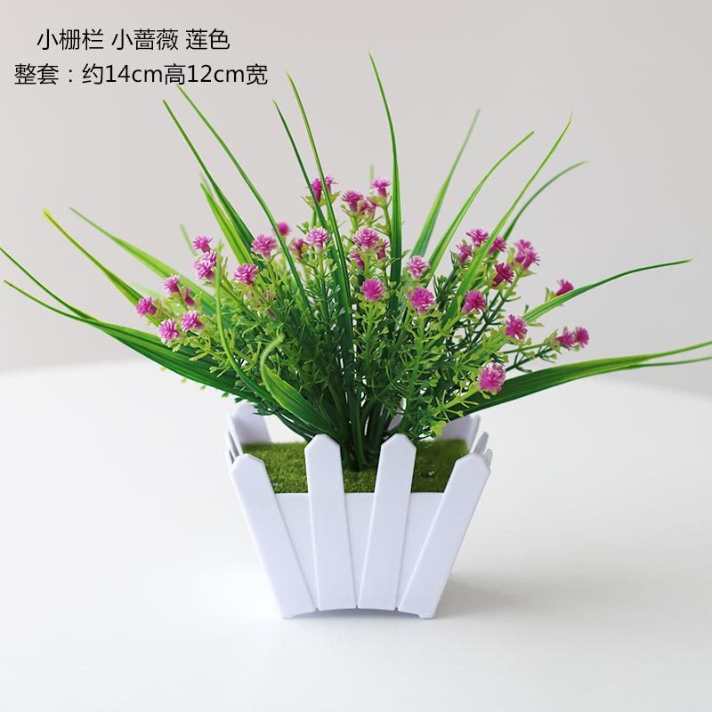 Artificial Flower Set Dining Table Green Plant Small Potted Plant Interior Decoration Plastic Flower Art Mini Fence Flower Bonsai Decoration - Image 1