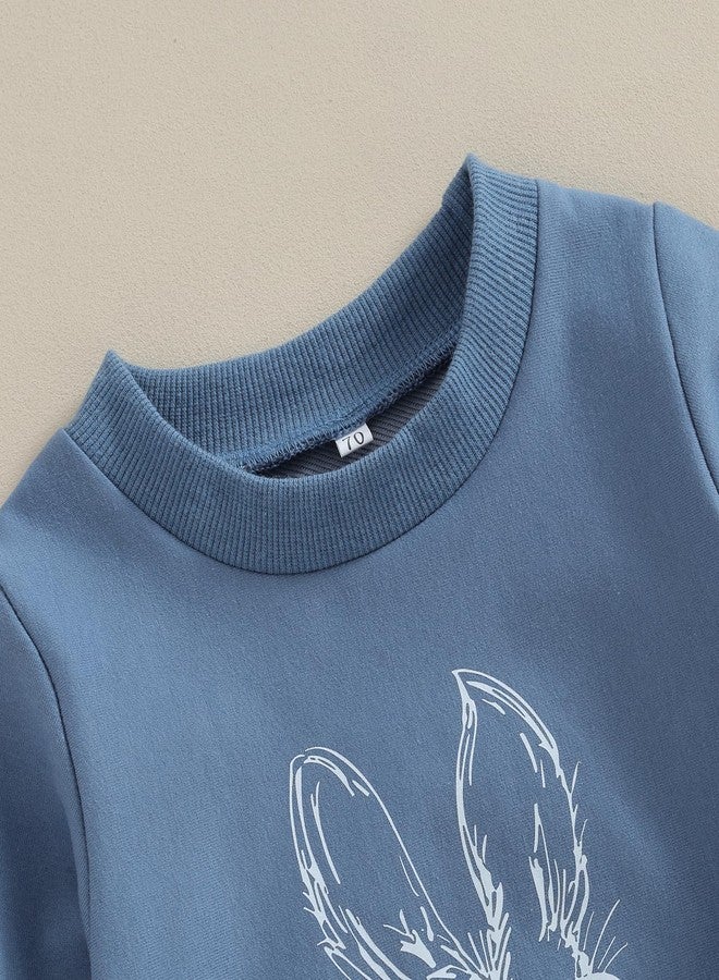 wybzd Toddler Baby Boys Girls Easter Outfit Crewneck Sweatshirt Bunny Top Carrot Rabbit Pants Sets Spring Summer Clothes (Blue, 18-24 Months) - Image 2