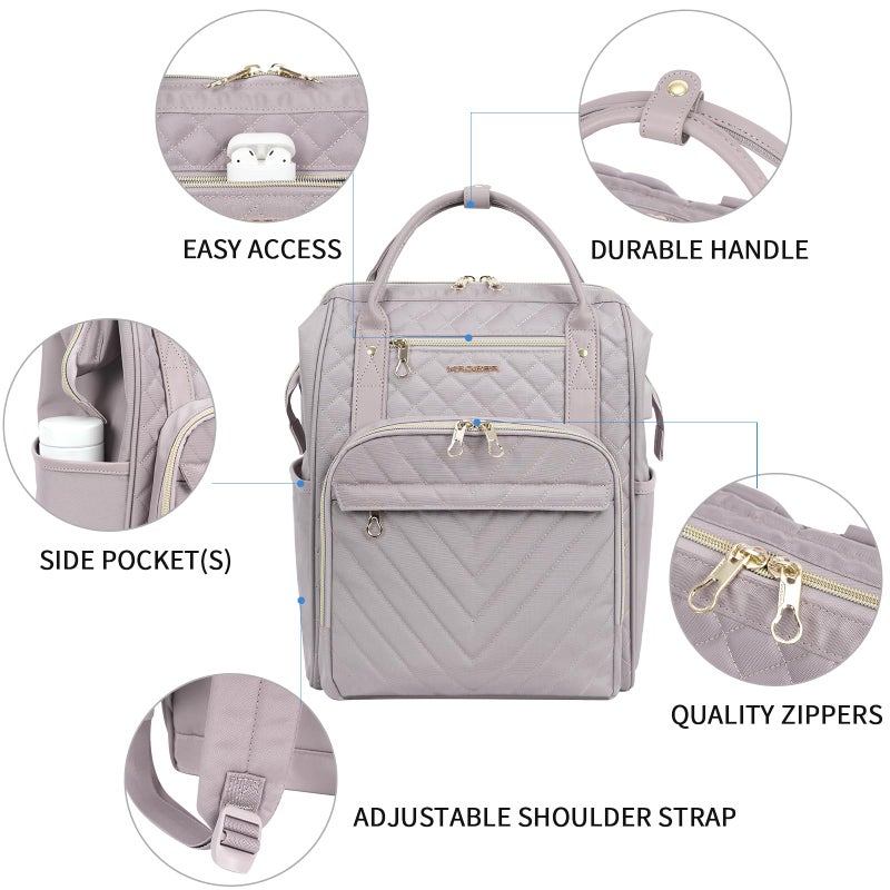 KROSER Laptop Backpack 17" Stylish Backpack Water Repellent College Casual Daypack with USB Port Travel Business Work Bag for Men/Women-Quilted Dusty Pink - Image 5