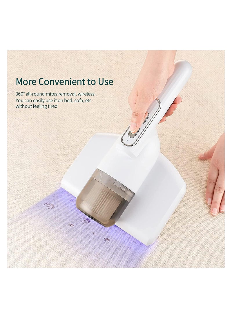 SYOSI - Bed Vacuum Cleaner, Handheld UV Mattress Vacuum Cleaner,Wireless Mite Remover Cleaning Machine,Bed Dust Vacuum Machine Effectively Clean Up Bed, Pillows, Cloth Sofas, and Carpets, White - Image 1