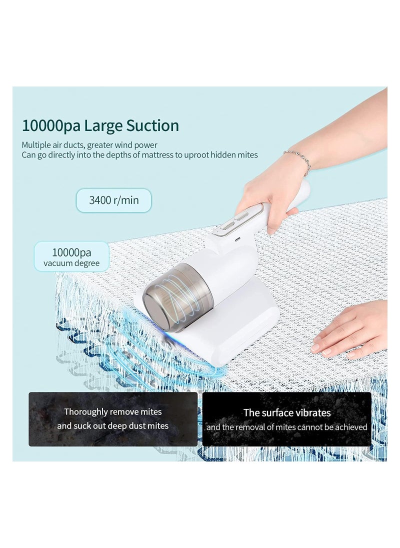 SYOSI - Bed Vacuum Cleaner, Handheld UV Mattress Vacuum Cleaner,Wireless Mite Remover Cleaning Machine,Bed Dust Vacuum Machine Effectively Clean Up Bed, Pillows, Cloth Sofas, and Carpets, White - Image 1
