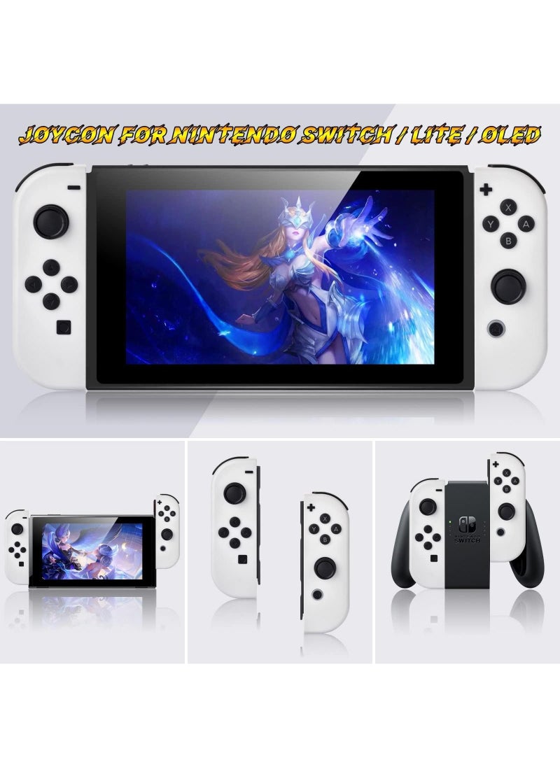وحدات تحكم Joy-Con لاسلكية لجهاز Nintendo Switch - وحدات تحكم يمين/يسار جديدة باللون الأبيض مع خاصية الاستيقاظ ولقطة الشاشة والاهتزاز المزدوج