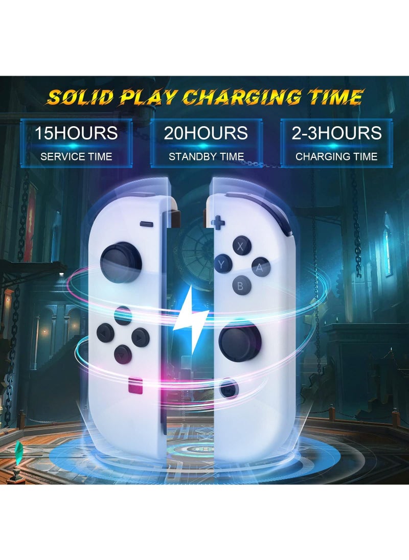 وحدات تحكم Joy-Con لاسلكية لجهاز Nintendo Switch - وحدات تحكم يمين/يسار جديدة باللون الأبيض مع خاصية الاستيقاظ ولقطة الشاشة والاهتزاز المزدوج