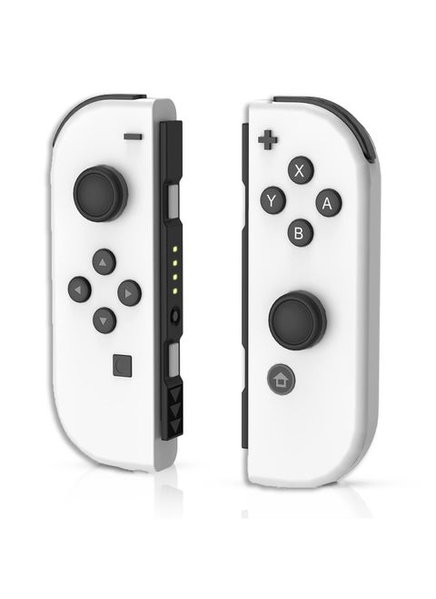 وحدات تحكم Joy-Con لاسلكية لجهاز Nintendo Switch - وحدات تحكم يمين/يسار جديدة باللون الأبيض مع خاصية الاستيقاظ ولقطة الشاشة والاهتزاز المزدوج