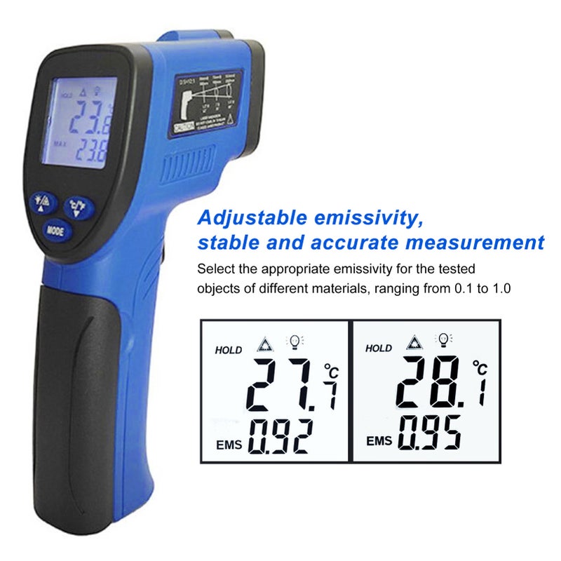 Infrared Temperature Measuring Digital Display Industrial Thermometer No Touch Thermometer with Backlight ℃/ ℉ Switchable-50~550℃ - Image 2