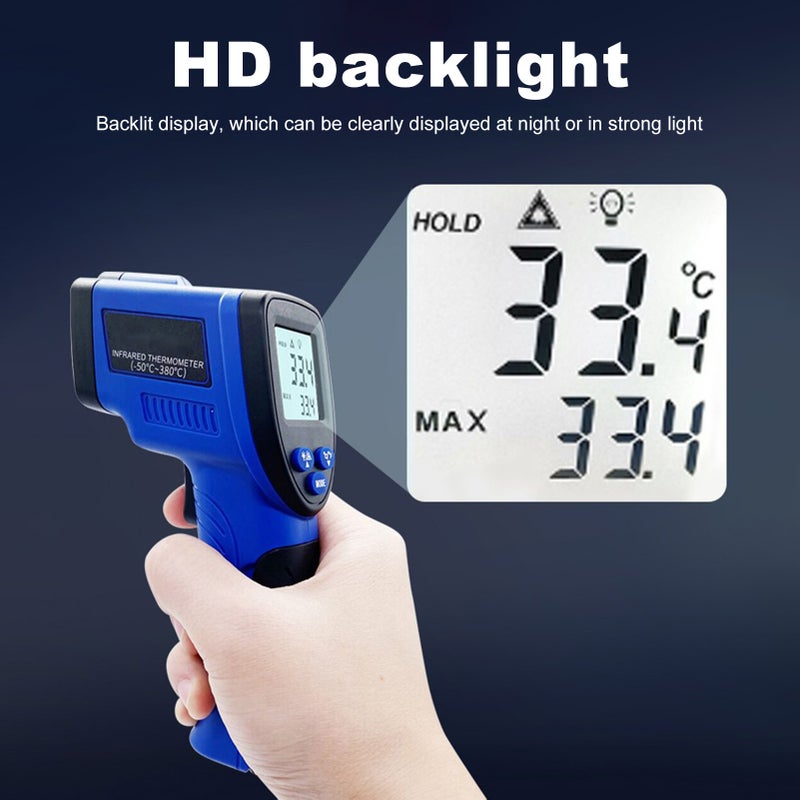 Infrared Temperature Measuring Digital Display Industrial Thermometer No Touch Thermometer with Backlight ℃/ ℉ Switchable-50~550℃ - Image 4