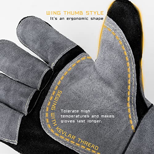 TOOLIOM 16 Inches 932℉ Welding Gloves for MIG/Stick Welding Heat Fire Resistant Leather Forge with Kevlar Stitching Reinforced Thumb and Palm Mitts for Welding/Oven/Grill/Pot Holder/Fireplace/Baking - Image 2