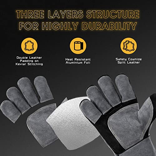 TOOLIOM 16 Inches 932℉ Welding Gloves for MIG/Stick Welding Heat Fire Resistant Leather Forge with Kevlar Stitching Reinforced Thumb and Palm Mitts for Welding/Oven/Grill/Pot Holder/Fireplace/Baking - Image 3
