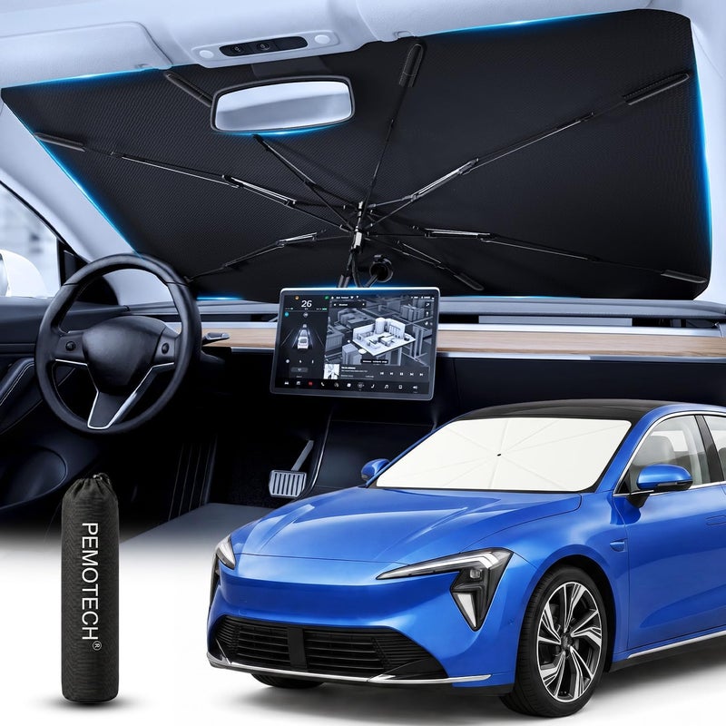 PEMOTech Car Windshield Sunshade Umbrella :5-Layer Nano UV Blocker & 10 Fiberglass Ribs | 360° Rotating Shaft & Anti-Puncture System | Auto-Folding Sun Shield for Sedan/SUV (49.2"x25.5") - Image 1