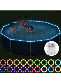LED Pool Lights for Above Ground Pools, 33Ft Waterproof LED Strip Light, C Battery Box, 17 Colors Lights with Remote Control, Battery Powered for Night Above Ground Swimming Pool Parties
