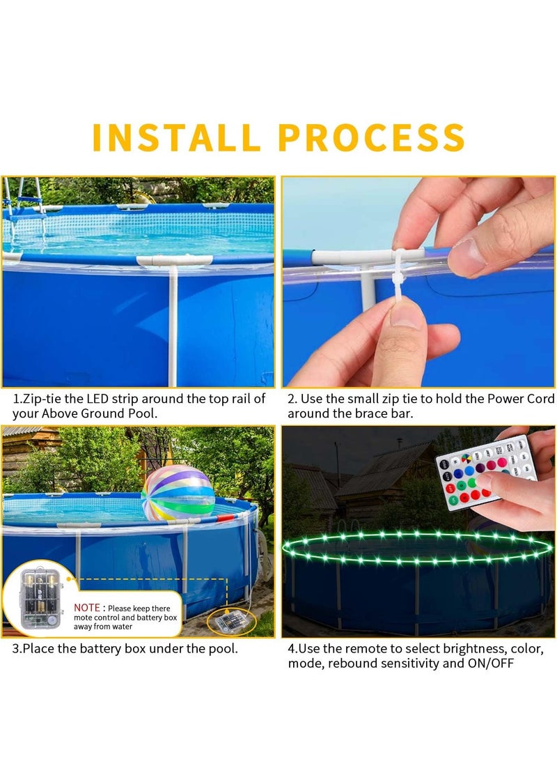SYOSI - LED Pool Lights for Above Ground Pools, 33Ft Waterproof LED Strip Light, C Battery Box, 17 Colors Lights with Remote Control, Battery Powered for Night Above Ground Swimming Pool Parties - Image 1