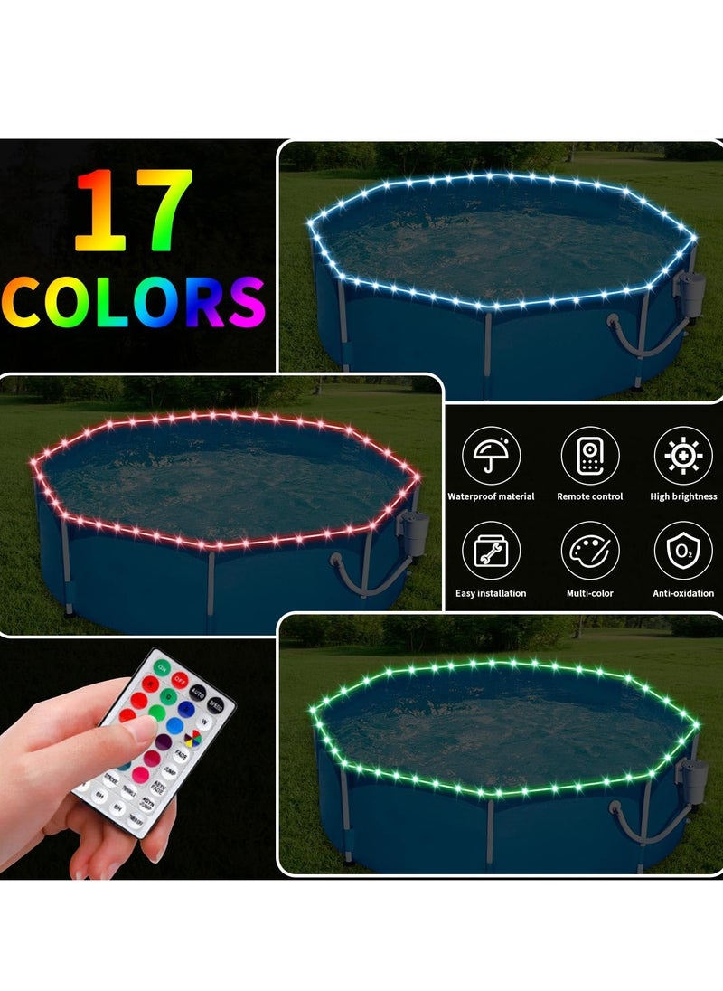 SYOSI - LED Pool Lights for Above Ground Pools, 33Ft Waterproof LED Strip Light, C Battery Box, 17 Colors Lights with Remote Control, Battery Powered for Night Above Ground Swimming Pool Parties - Image 1