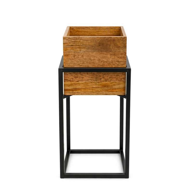 Pan Home Koa Wooden Planter With Metal Stand 30x30x58cm -Natural - 221ARX9900023 - Image 4
