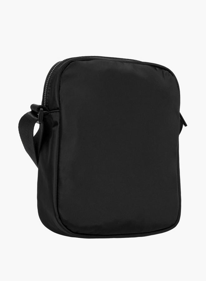 Lee Cooper Logo Print Crossbody Bag with Adjustable Strap and Zip Closure  - Image 3