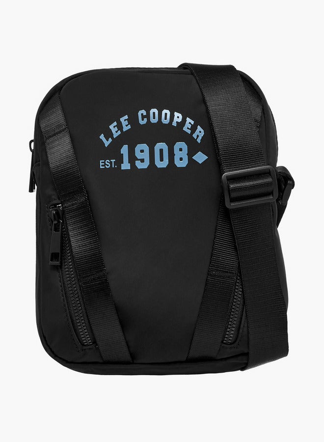 Lee Cooper Logo Print Crossbody Bag with Adjustable Strap and Zip Closure  - Image 1