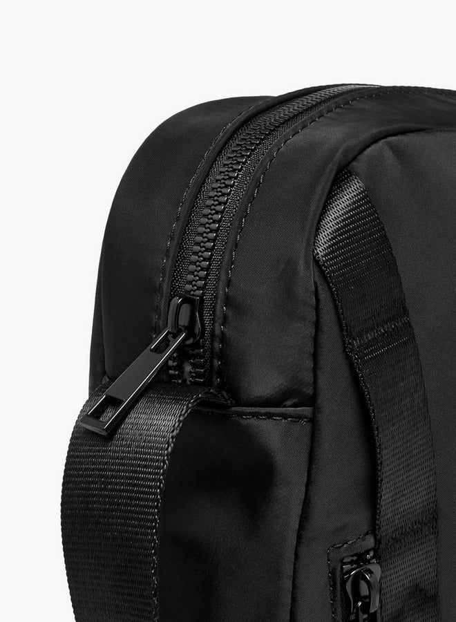 Lee Cooper Logo Print Crossbody Bag with Adjustable Strap and Zip Closure  - Image 5