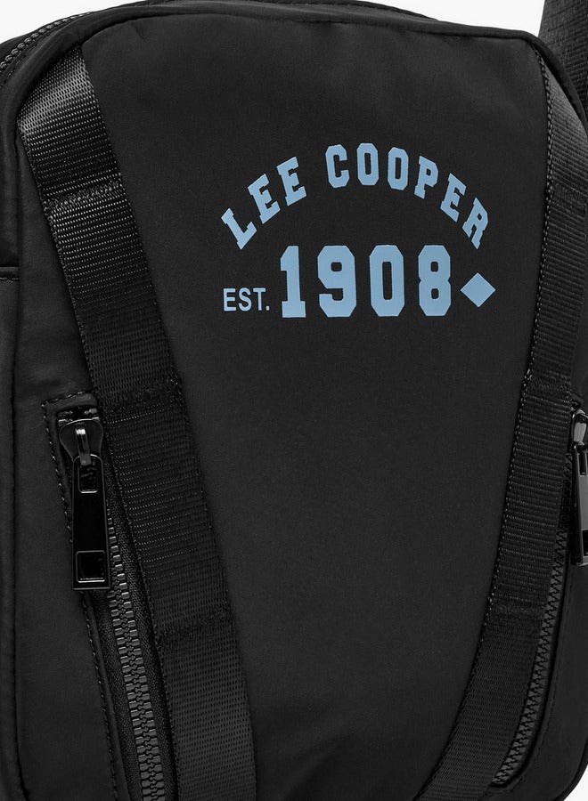 Lee Cooper Logo Print Crossbody Bag with Adjustable Strap and Zip Closure  - Image 4
