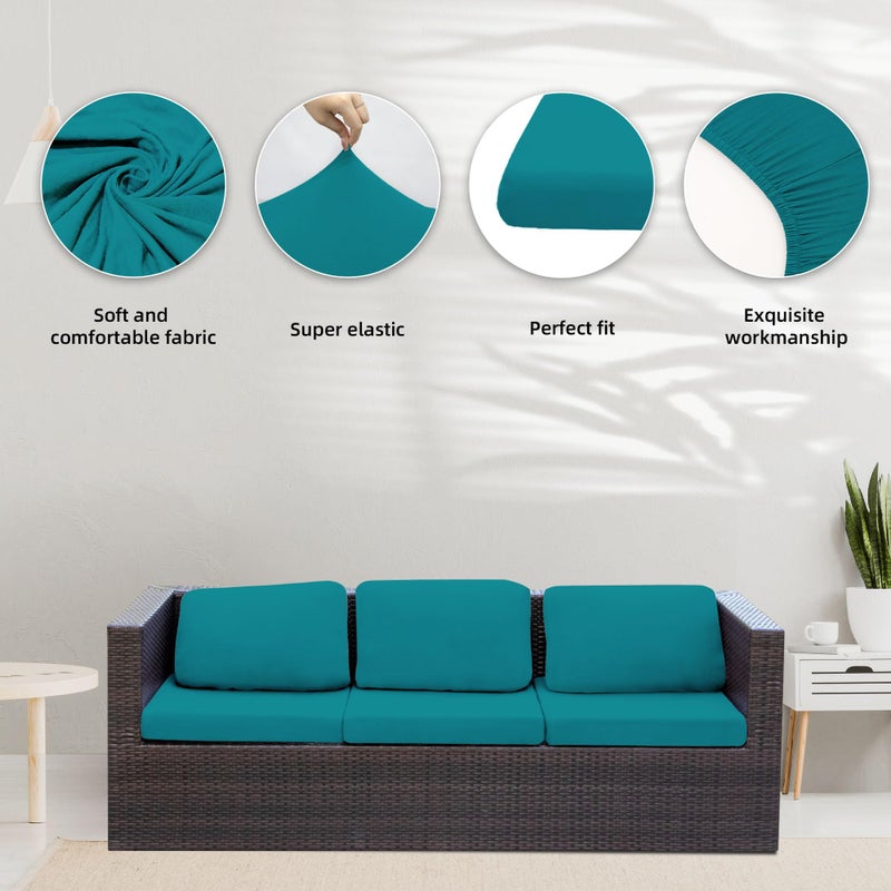 BIETYONE 8Pcs Stretch Patio Cushion Covers,Outdoor Couch Covers Replacement,Outdoor Couch & Sofa Slipcovers,for Patio Furniture Cushion Covers,Washable Reusable Furniture Protector (Peacock Blue,Cover Only) - Image 3