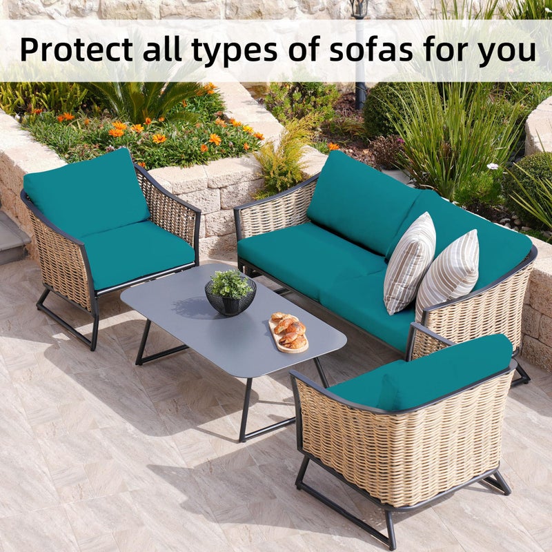 BIETYONE 8Pcs Stretch Patio Cushion Covers,Outdoor Couch Covers Replacement,Outdoor Couch & Sofa Slipcovers,for Patio Furniture Cushion Covers,Washable Reusable Furniture Protector (Peacock Blue,Cover Only) - Image 4