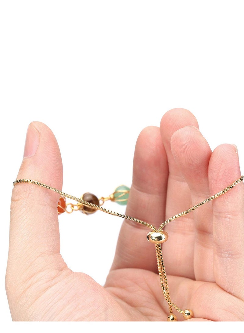 Excefore Chakra Bracelets for Women, 8mm Yoga Beaded Bracelets for Boys Girls, Mens Adjustable 7 Chakras Crystals and Healing Stones Bracelets, 14K Gold Wire Wrapped - Image 4