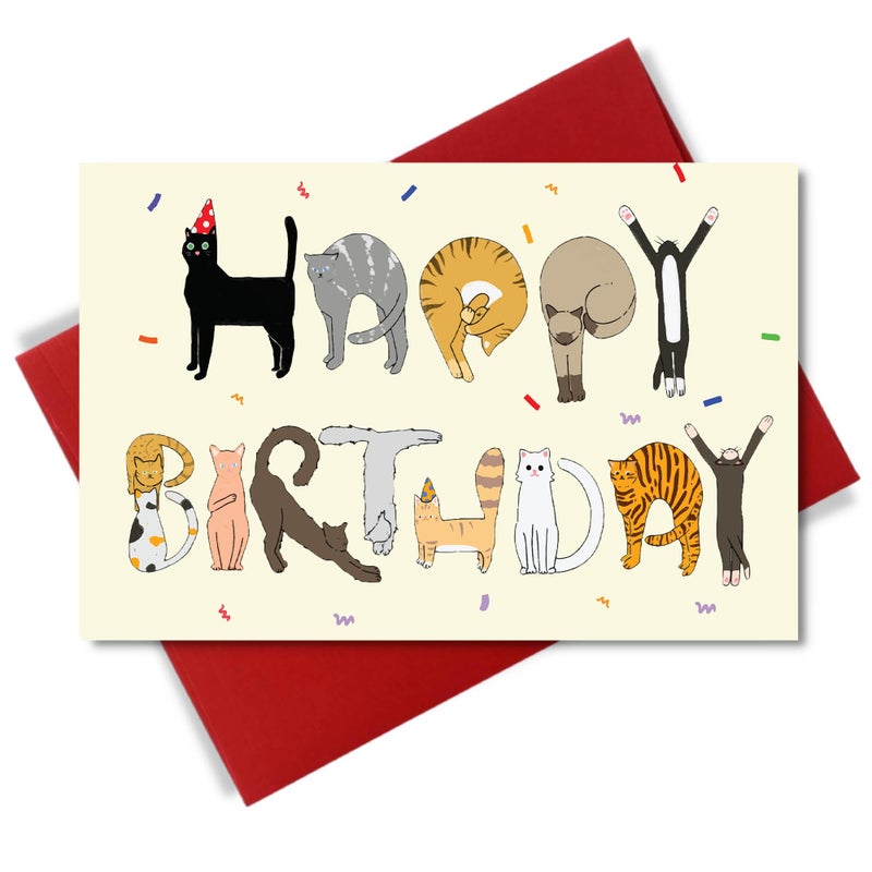 Cheerin Happy Birthday Card for Him or Her - Funny Birthday Card - Humourous Greeting Card - Cat Birthday Card for Cat Lovers Men Women - Image 1