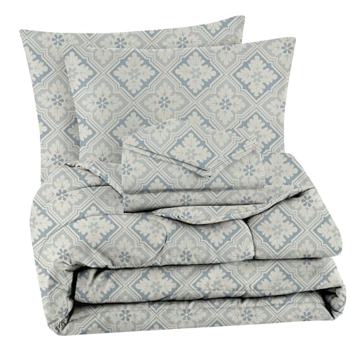 VAS COLLECTIONS Microfiber 220 GSM Glace Cotton AC Comforter (90x100 inch) Set King Size Double Bed with Fitted Bedsheet (72x78 inch) and 2 Pillow Covers | 4 Piece Bedding Set - Grey & Silver - Image 1