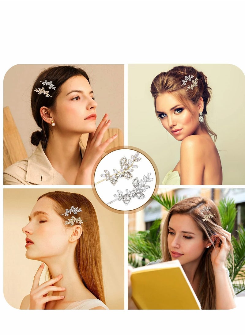 Excefore - Rhinestone Hair Clips, 2 Pcs Hair Barrette Rhinestone Crystal Leaf Hair Accessories - Image 1