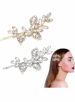 Rhinestone Hair Clips, 2 Pcs Hair Barrette Rhinestone Crystal Leaf Hair Accessories