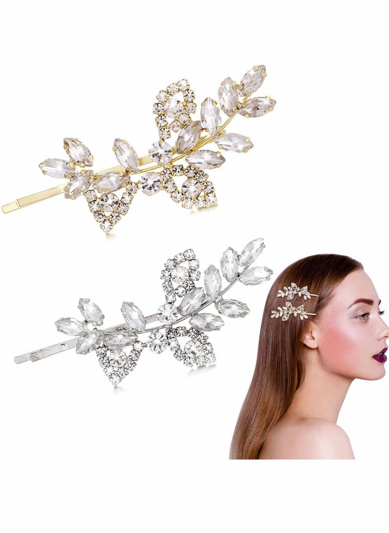 Excefore - Rhinestone Hair Clips, 2 Pcs Hair Barrette Rhinestone Crystal Leaf Hair Accessories - Image 1