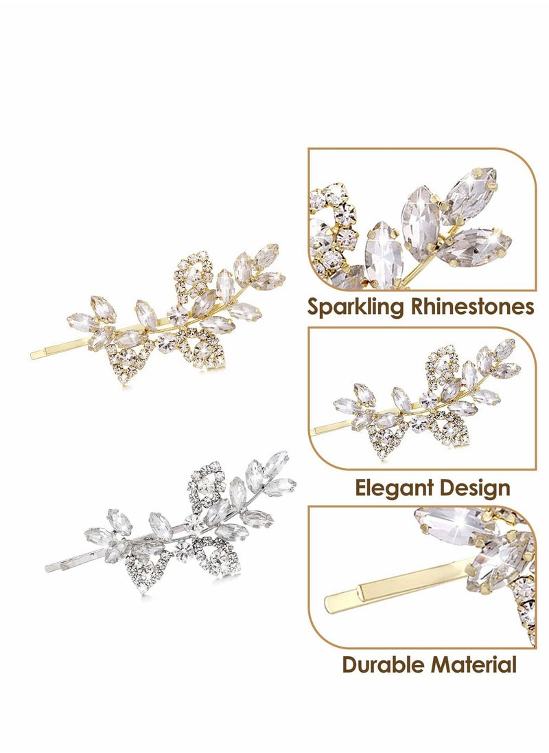 Excefore - Rhinestone Hair Clips, 2 Pcs Hair Barrette Rhinestone Crystal Leaf Hair Accessories - Image 1