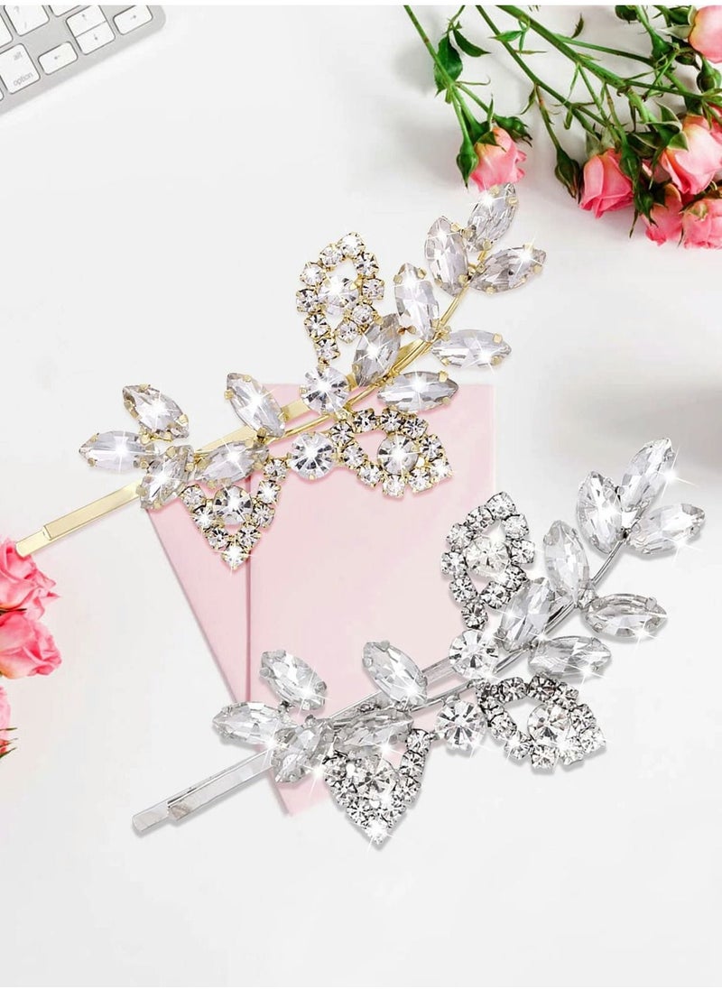 Excefore - Rhinestone Hair Clips, 2 Pcs Hair Barrette Rhinestone Crystal Leaf Hair Accessories - Image 1