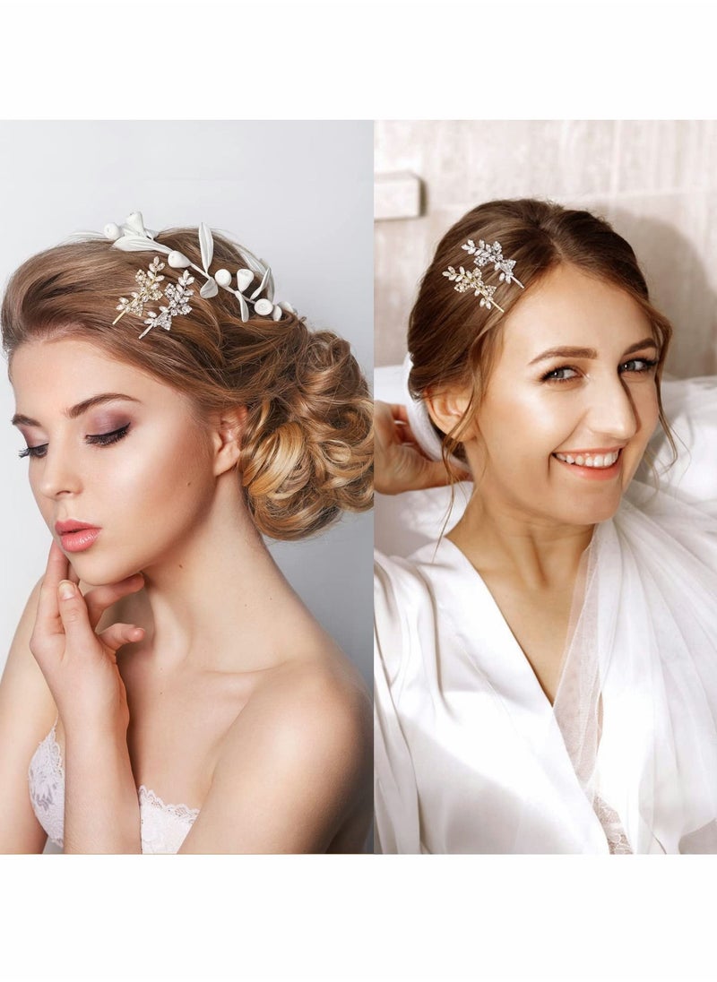 Excefore - Rhinestone Hair Clips, 2 Pcs Hair Barrette Rhinestone Crystal Leaf Hair Accessories - Image 1