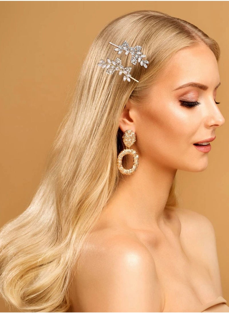 Excefore - Rhinestone Hair Clips, 2 Pcs Hair Barrette Rhinestone Crystal Leaf Hair Accessories - Image 1