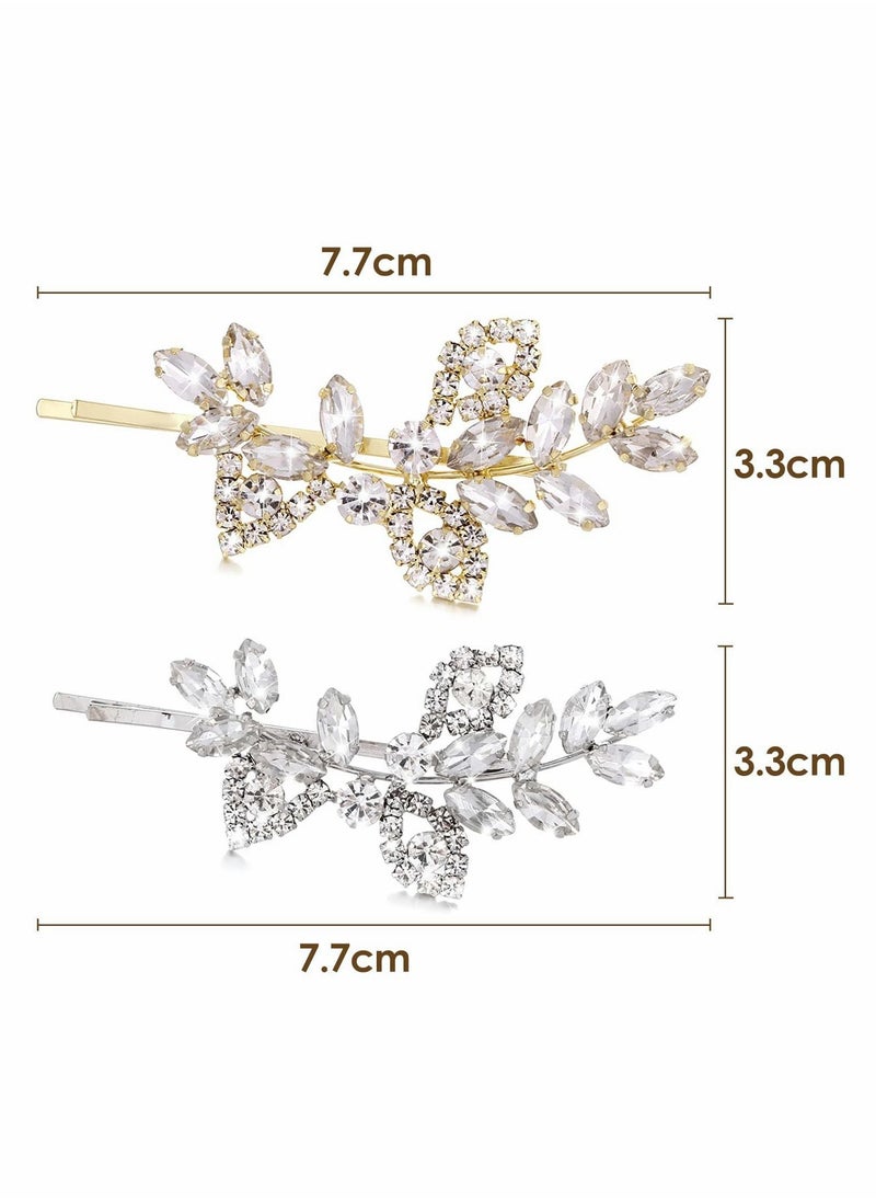 Excefore - Rhinestone Hair Clips, 2 Pcs Hair Barrette Rhinestone Crystal Leaf Hair Accessories - Image 1