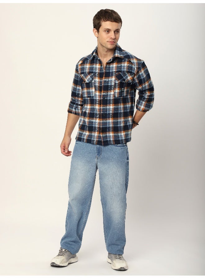 Beyoung Navy Blue Recycled Check Flannel Shirt - Image 3