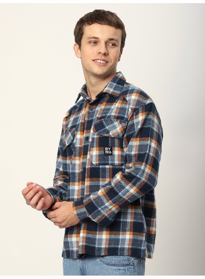 Beyoung Navy Blue Recycled Check Flannel Shirt - Image 4