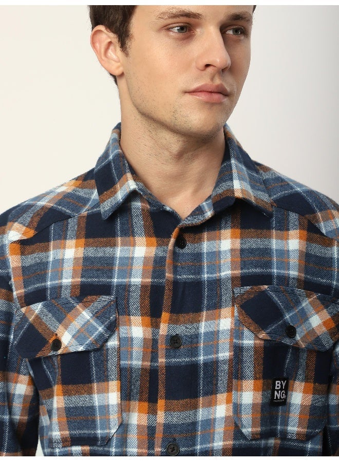 Beyoung Navy Blue Recycled Check Flannel Shirt - Image 5