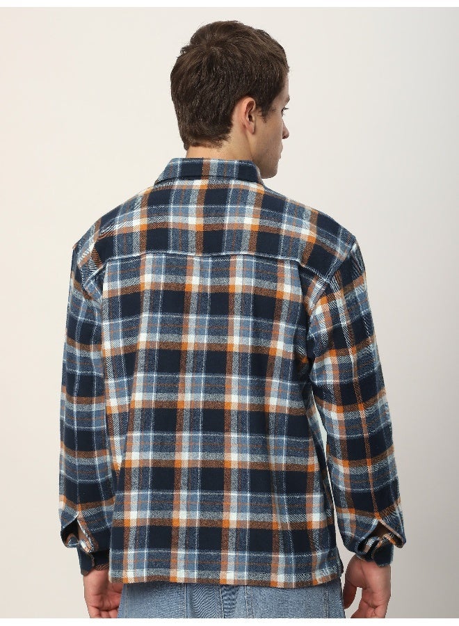 Beyoung Navy Blue Recycled Check Flannel Shirt - Image 2