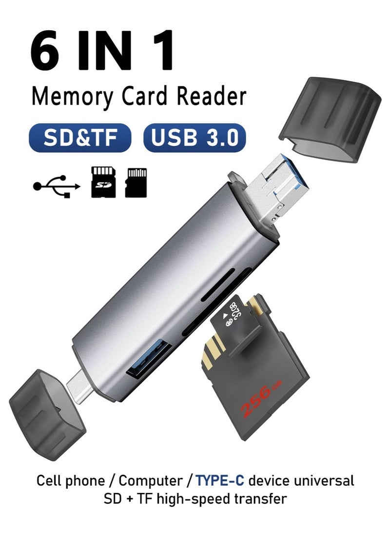 6 in 1 USB C Card Reader, USB 3.0 & Micro USB OTG Adapter, Supports SD/TF/Micro SD, Plug & Play for iPhone 15/16/17, iPad, MacBook, Samsung Galaxy, Android, PC, Laptop, Camera – No App Needed - Image 1