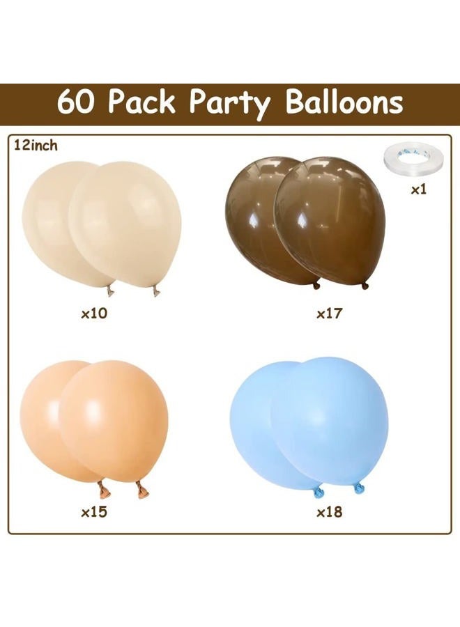 Teslite Blue and Brown Balloons, 60 PCS Pastel Macaron Blue White Sand Nude Brown Latex Balloons Set, Light Baby Blue Cream Beige Apricot Coffee Party Balloon for Teddy Bear Birthday Baby Shower Decorations - Image 2