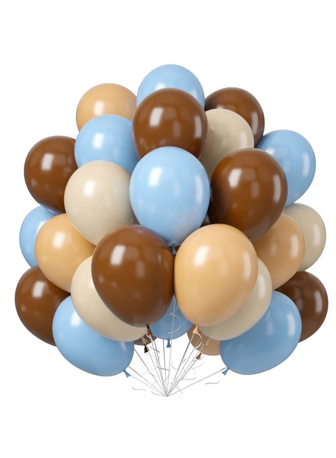 Teslite Blue and Brown Balloons, 60 PCS Pastel Macaron Blue White Sand Nude Brown Latex Balloons Set, Light Baby Blue Cream Beige Apricot Coffee Party Balloon for Teddy Bear Birthday Baby Shower Decorations - Image 1
